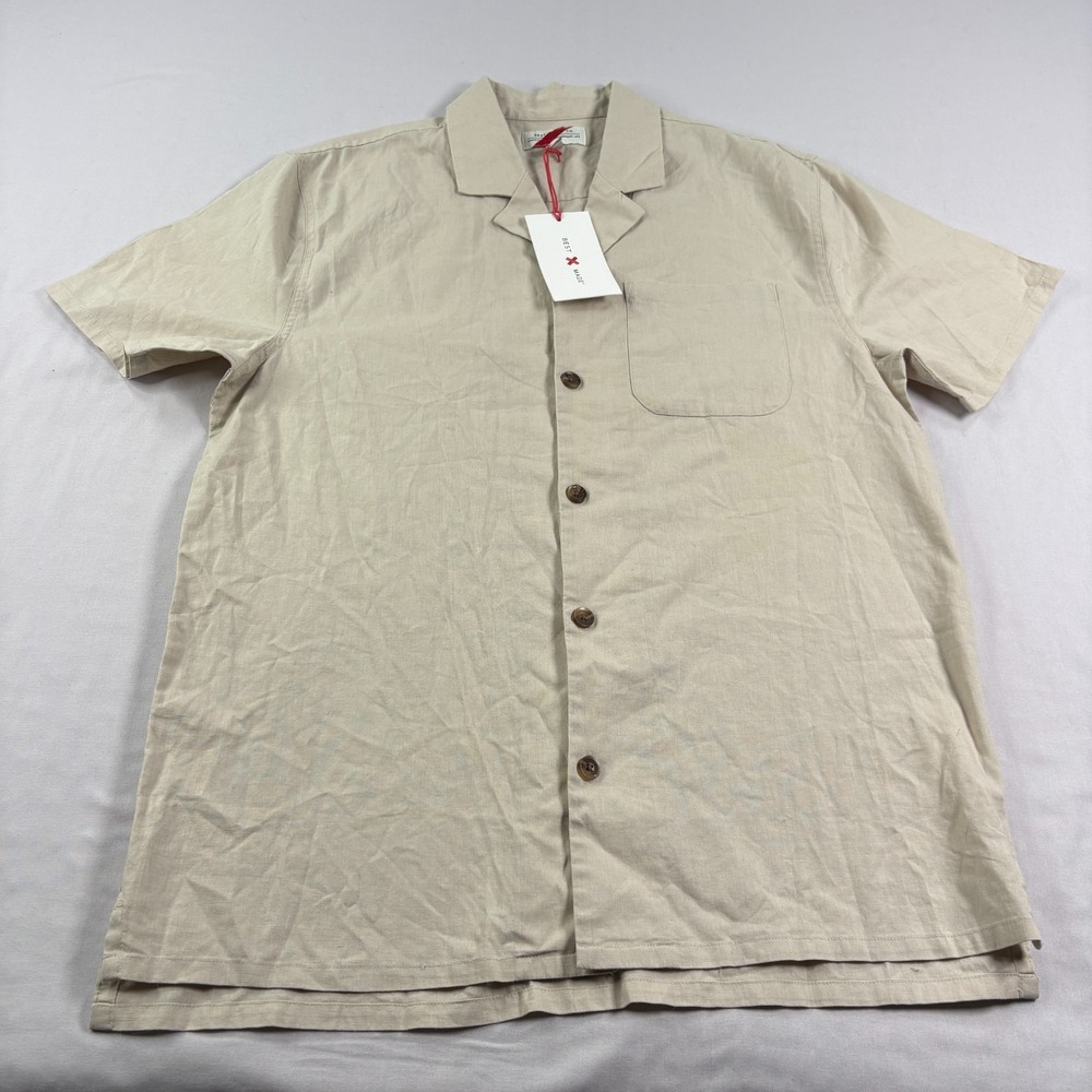 Best Made Co Linen Shirt Mesn Medium Beige Button Up Camp Casual NEW‎